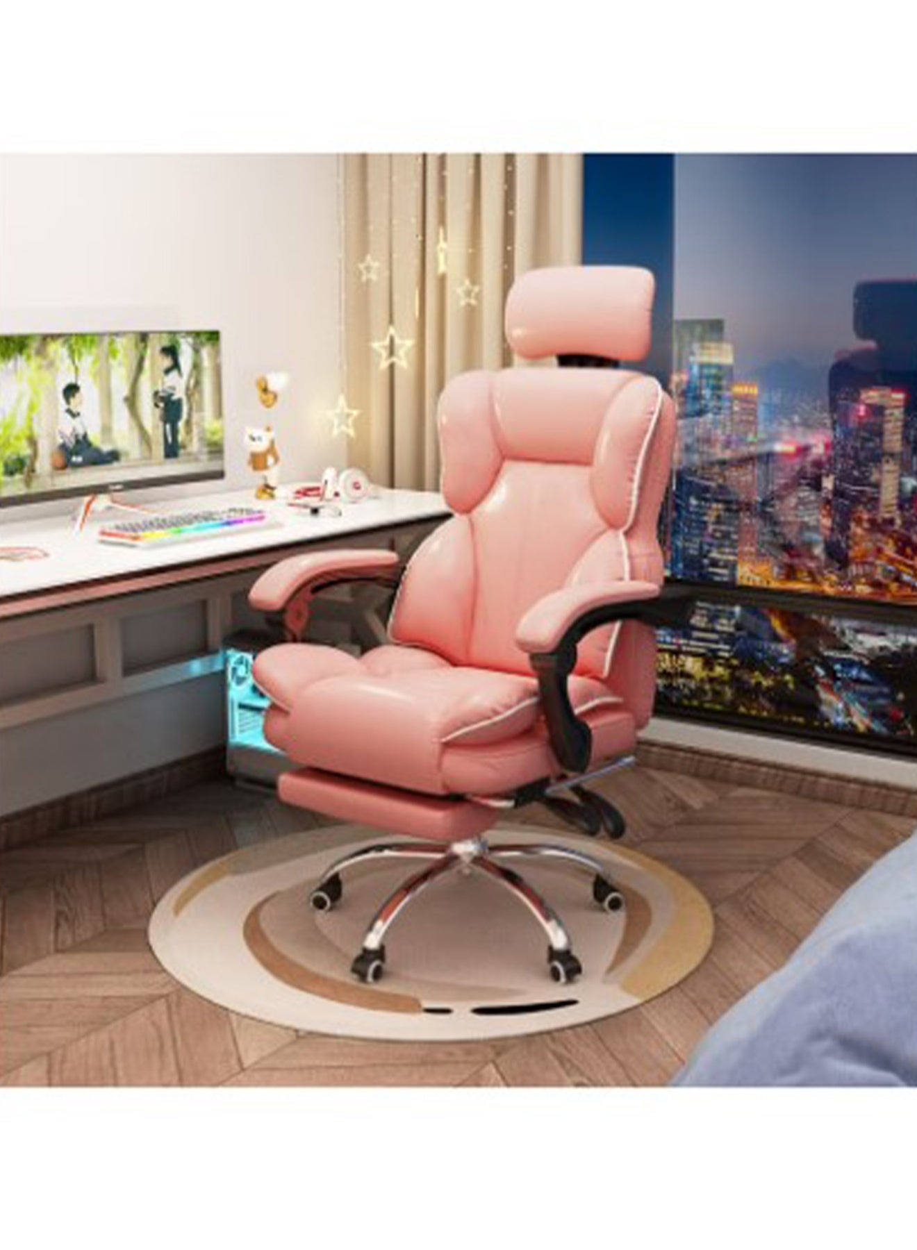 Compare Gaming Office Chair High Back Ergonomic Desk Computer Chair with Lumbar Support Retractable Footrest Adjustable Swivel and ArmRest at KSA Price