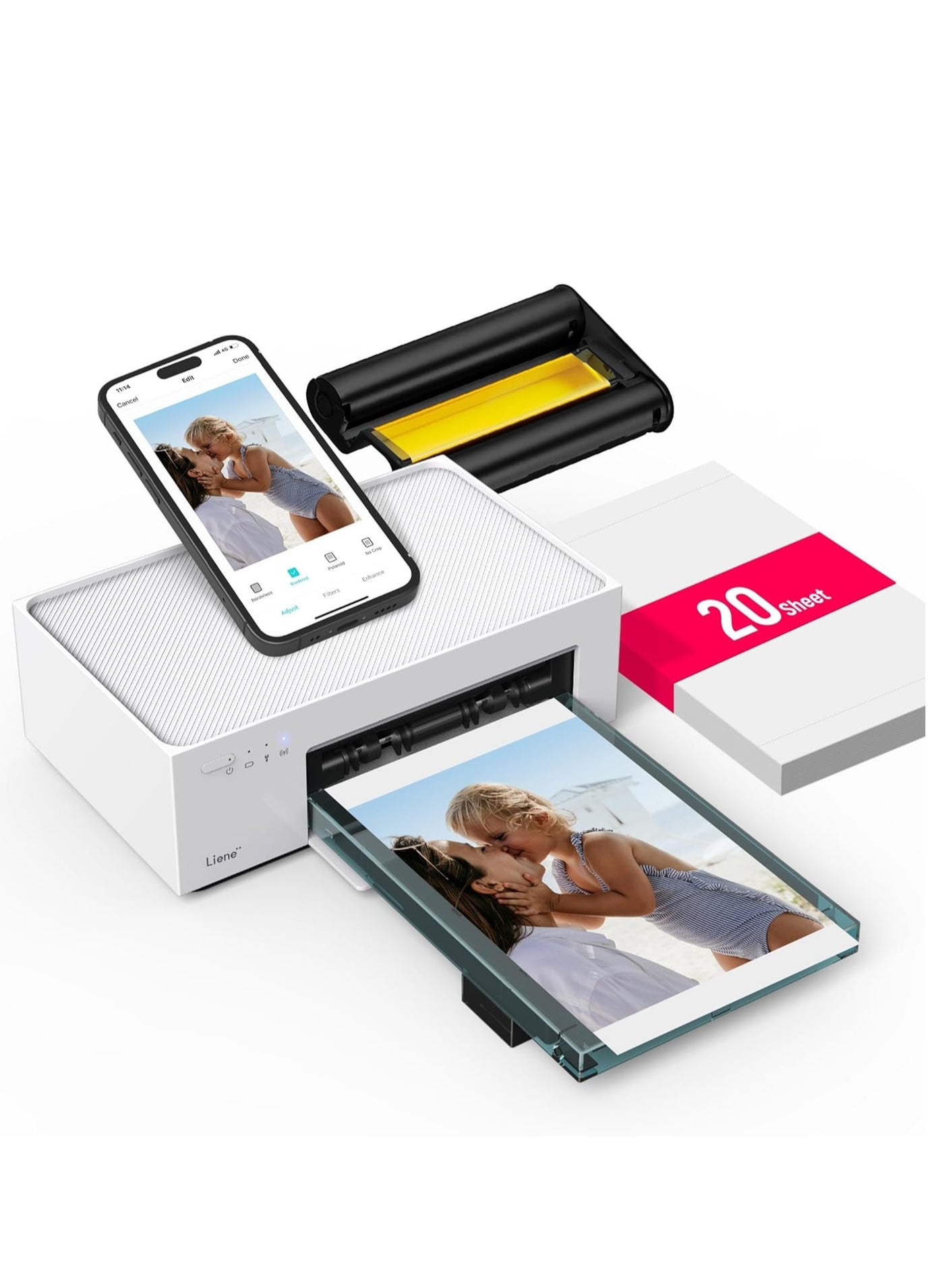 Compare Liene 4×6 Portable Photo Printer | WiFi Thermal Dye Sublimation Printer for iPhone, Android, Smartphone, & PC | Wireless Picture Printer with Builtin WiFi Hotspot | FullColor Prints | Includes 20 Sheets & 1 Ink Cartridge at KSA Price
