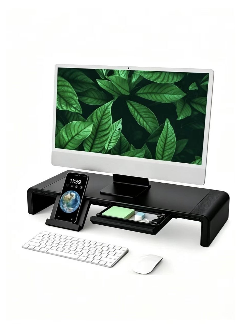 Compare Monitor Stand, Foldable Computer Monitor Bracket, Upright Computer Stand, Freely Adjustable Height, Desktop Riser With Storage Drawer, Holds Smartphones And Tablets, Black at KSA Price