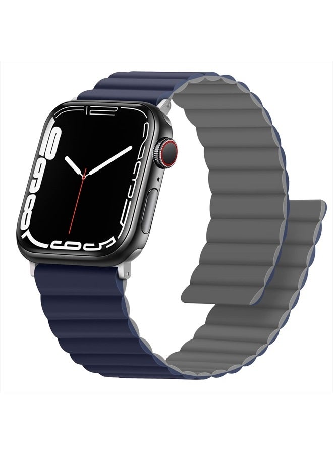 Compare Magnetic Bands Compatible with Apple Watch Band 45mm 44mm 42mm 41mm 40mm 38mm, Women Men Double Side Reversible Strap for iWatch Series 87654321SE 42mm44mm45mm, Dark BlueGray at KSA Price