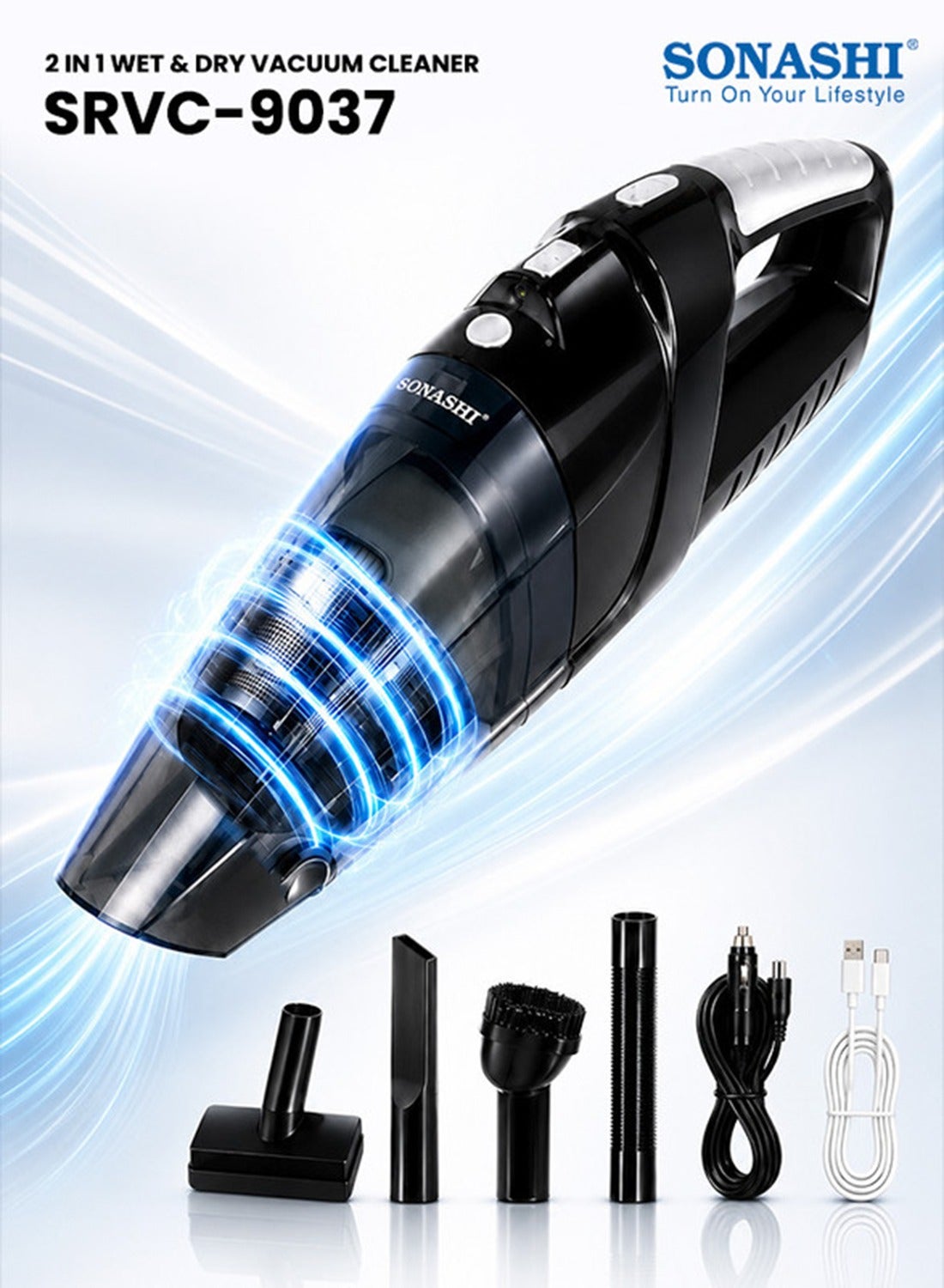 Compare Rechargeable Vacuum Cleaner Portable Design With Wet & Dry Functionality, With HEPA Filter And Easy Charging Slots, Continuous Working Of 22 Mins, Perfect Hoover For Home And Car 80 W SRVC9037 Black at KSA Price