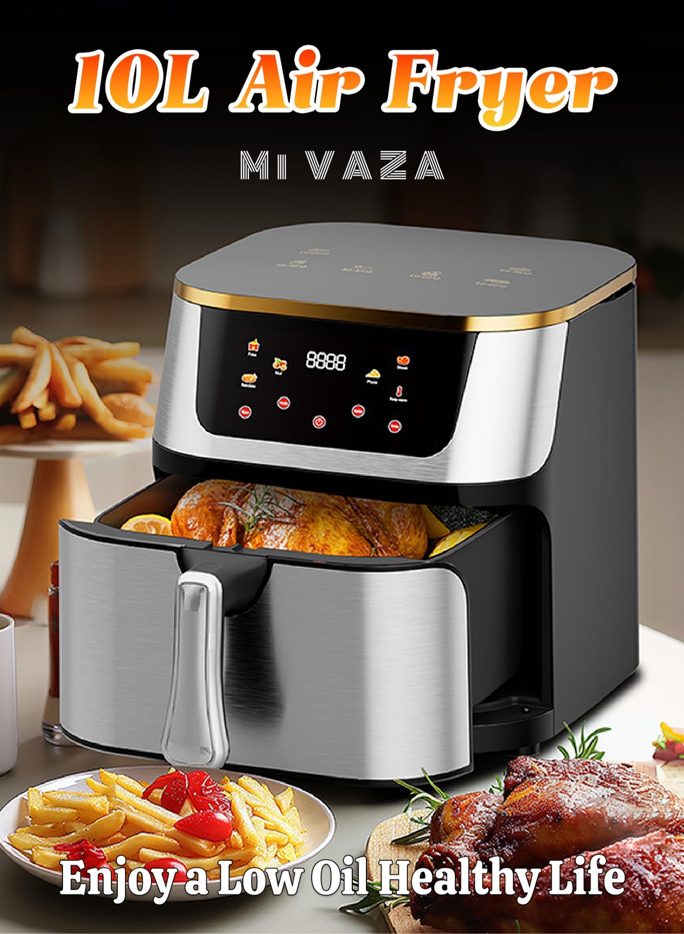 Compare Smart Air Fryer  10L Large Capacity  Automatic Electric Fryer  Screen Touch Control Panel  Intelligent Temperature Control  Oilfree Baking  Home Oven  1400W at KSA Price