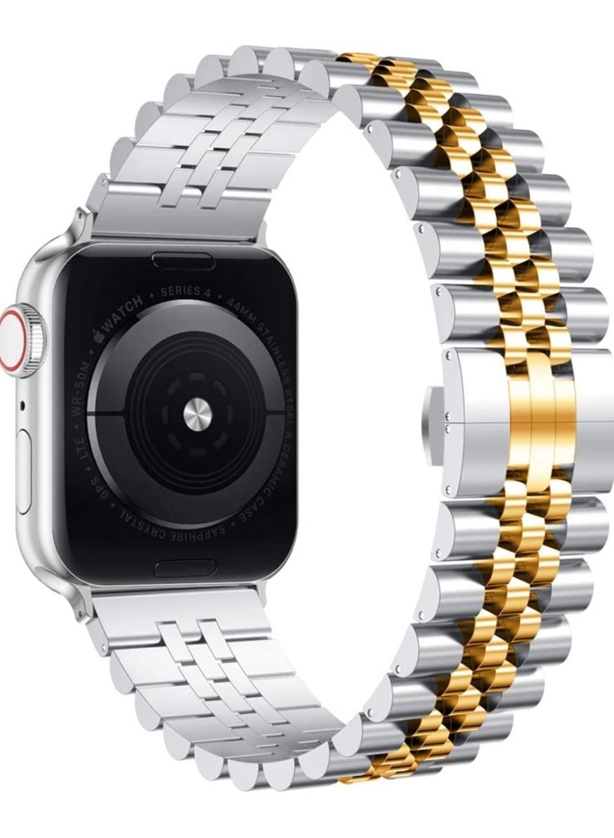 Compare Compatible with Apple Watch Band 44mm 42mm 40mm 38mm Stainless Steel Heavy Band with Butterfly Folding Clasp Link Bracelet for iWatch Series 6SE Series 54321 Men SilverGold 44mm42mm at KSA Price