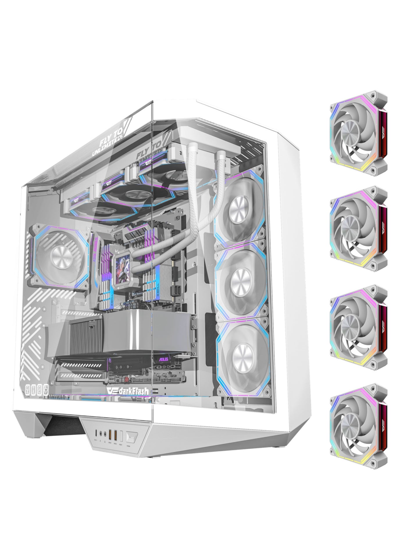 Compare Darkflash DY470 ATXMATXITX Triple Glass Gaming PC Case with 4*120MM ARGB Fans & GPU Holder, Triple Glass Design, Supports 360MM Radiators, USB TypeC, 10*120MM Fans Compatible Gaming Case at KSA Price
