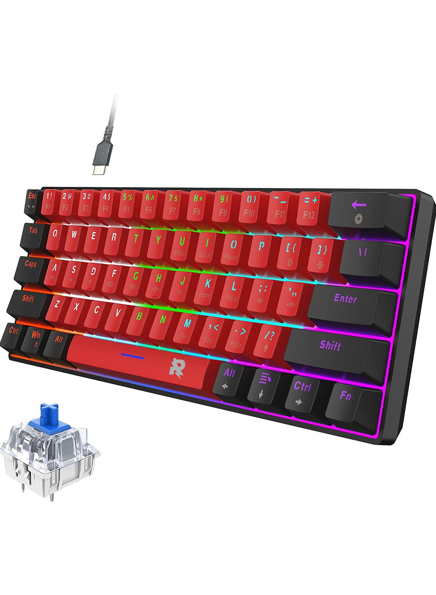 Compare 60% Wired Mechanical Gaming Keyboard, LED Backlit 61 Keys Small Wired Office Keyboard for Windows Laptop PC Mac at KSA Price