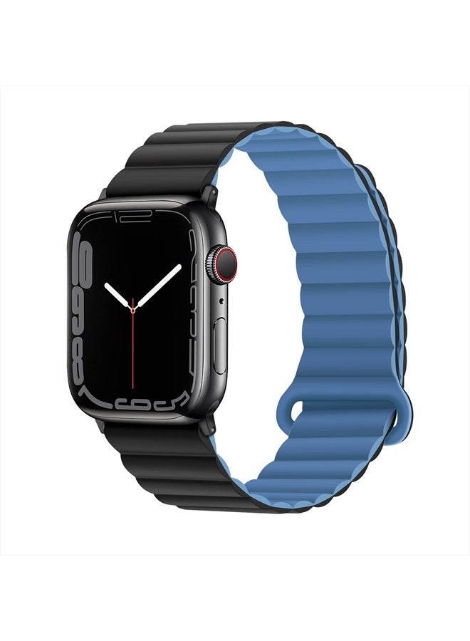 Compare Compatible with Apple Watch Band 45mm 44mm 42mm 41mm 40mm 38mm, Women Men Double Side Reversible Magnetic Strap with Loop for iWatch Series 87654321SE 45mm44mm42mm, BlackBlue at KSA Price