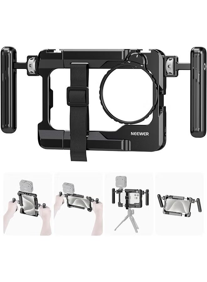 Compare NEEWER Universal Smartphone Video Rig with Handles, 67mm Filter Adapter, Anti Drop Cold Shoe for DJI Mic, Phone Cage Stabilizer for Video Recording for iPhone 15 Pro Max S23 Ultra Pixel 8 Pro, PA017 at KSA Price