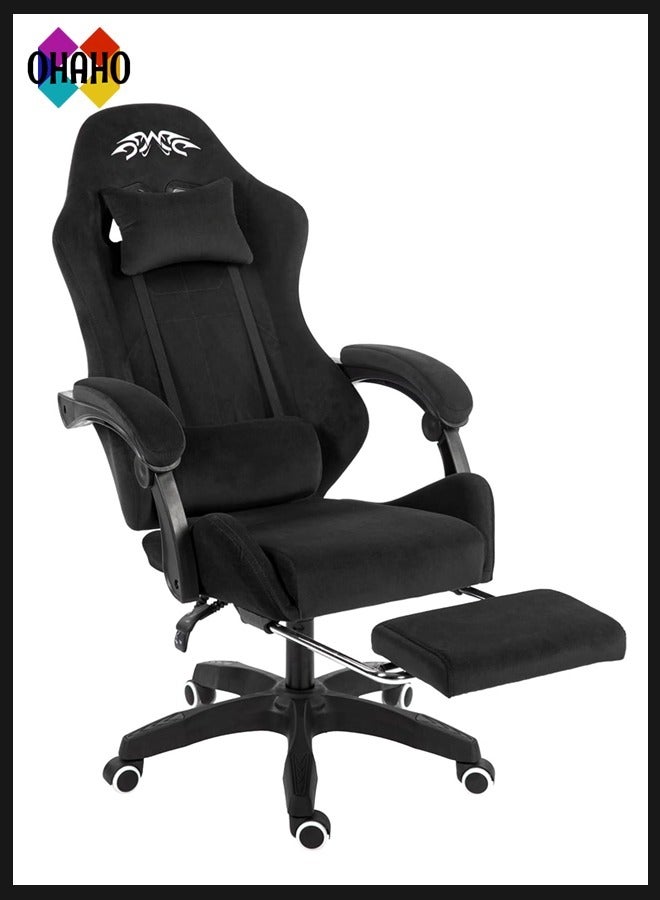 Compare Gaming Chair Computer Chair, Flannelette Fabric Game Chair with Head Pillow and Waist Pillow, Ergonomic Computer Chair with Footrest black at KSA Price