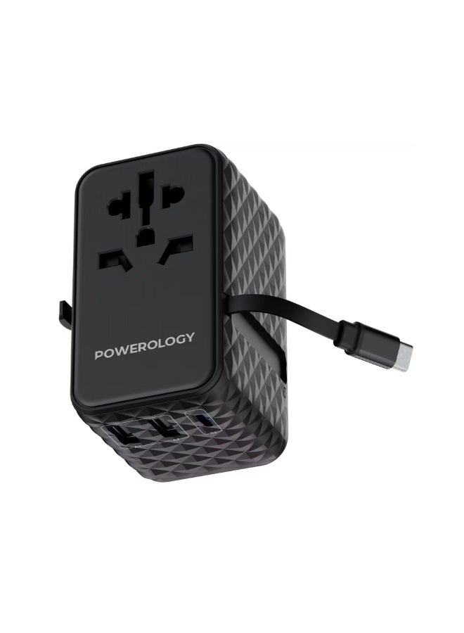 Compare GaN 20W PD Universal Adapter with Retractable TypeC Cable, Simultaneous Charging, Includes Spare Fuse, BuiltIn Safeguard  Black at KSA Price