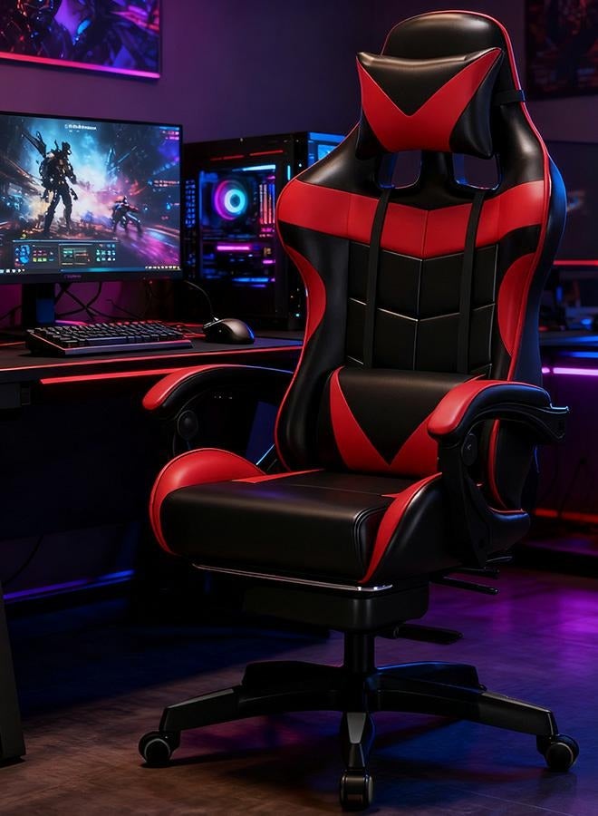 Compare Ergonomic gaming chair, gaming chair, computer chair, adjustable height, PU leather, high back, lumbar support, comfortable armrests with neck and lumbar massage support, 360° rotation, suitable for office or gaming black and red at KSA Price