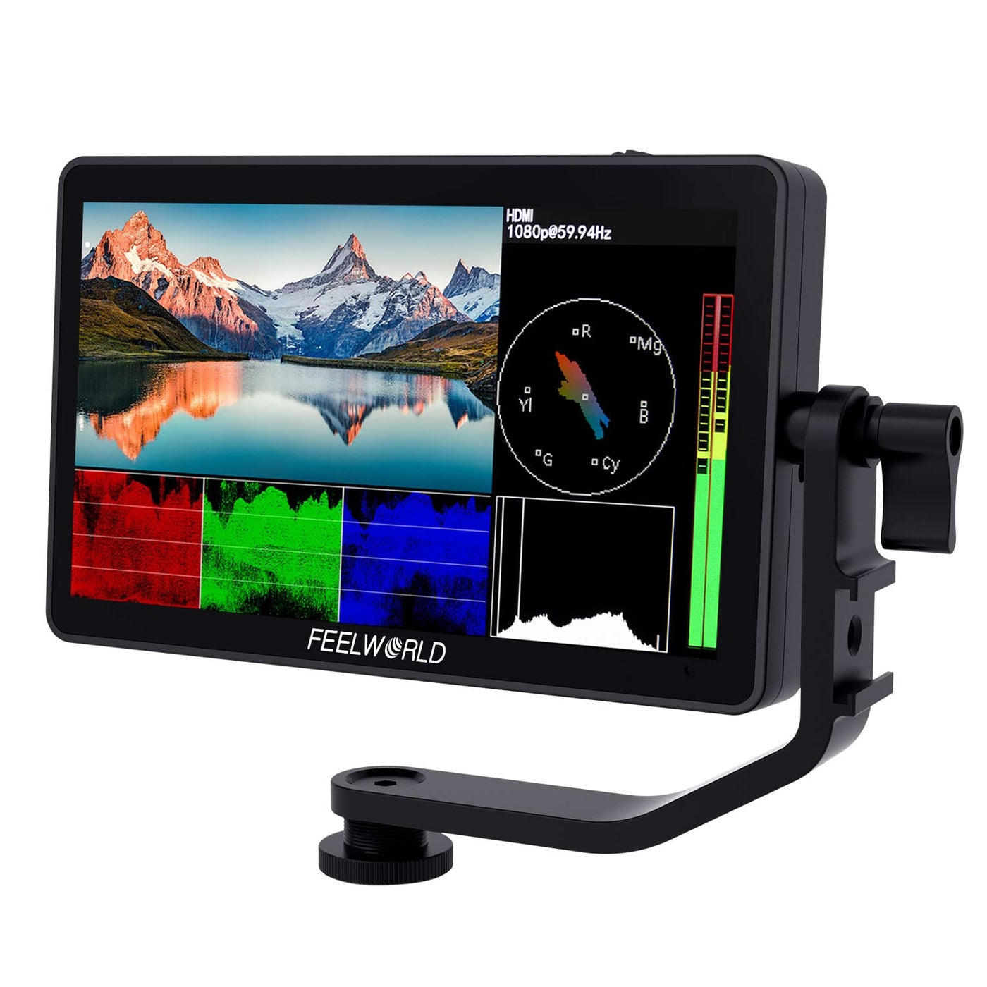 Compare FEELWORLD F6 Plus V2 6 inch DSLR Camera Field Touch Screen Monitor with HDR 3D Lut Small Full HD 1920x1080 IPS Video Peaking Focus Assist 4K HDMI 8.4V DC Input Output Include Tilt Arm at KSA Price