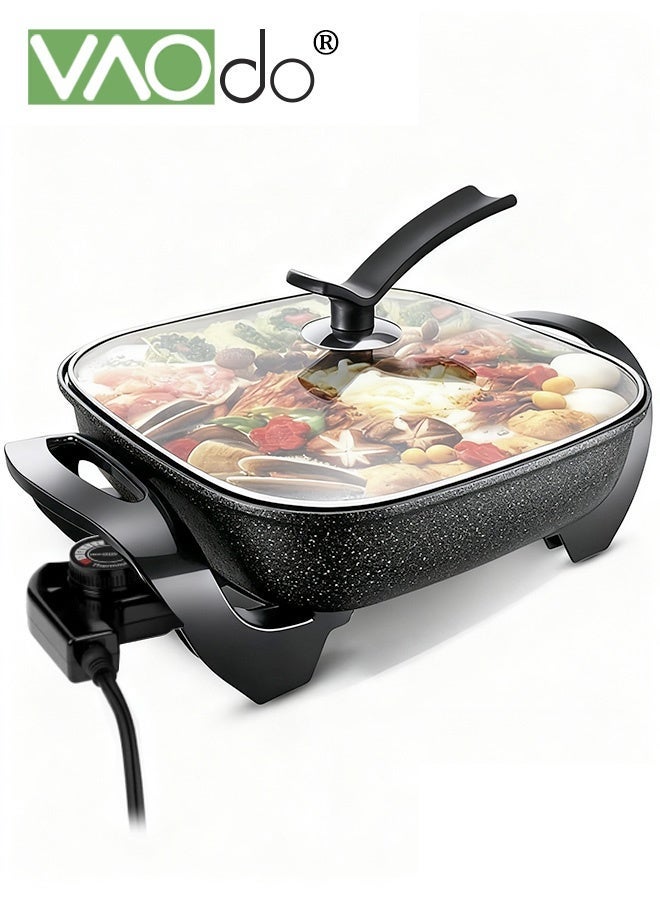 Compare 6L Largecapacity Electric Skillet, Quick Even Heating Pan with Glass Vented Lid, Scratch Resistant Interior, Cool Touch Handles,Square Alluminium Alloy Electric Pot Black at KSA Price