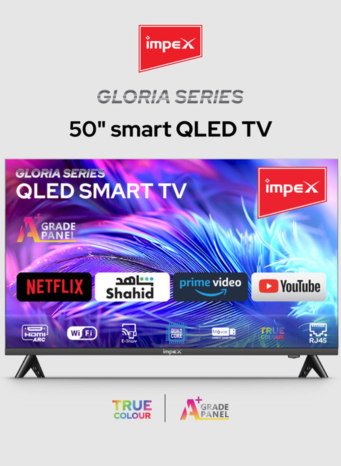 Compare 50 Inch Full HD QLED Smart TV – 8GB1GB, QuadCore, Frameless, TV Casting, 2 HDMI, 2 USB, RJ45, 176° Viewing Angle, Smart Energy Saving, A+ Zero Bright Dot, Television With 2Y Warranty  Gloria50Q Black Gloria50Q Black at KSA Price