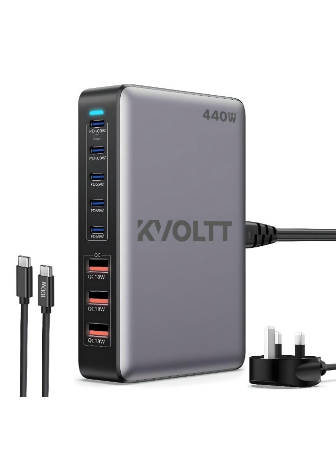 Compare 440W USB Charging Station  USB C Power Station  ,  USB C Gan Charger , Multi Charger Station ,8 USB Ports , 100W 65W Type C ports for Macbook iPhone Galaxy iPad Lenovo etc with 100W Charging Cable at KSA Price