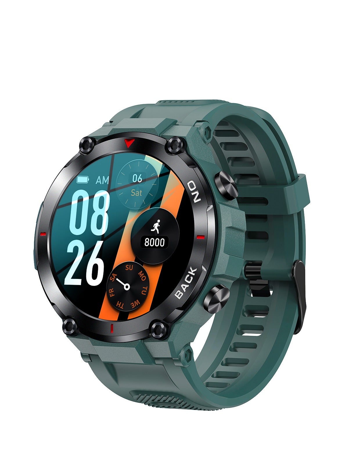 Compare Mens New Smart Watches 1.32inch Full Touch Screen Outdoor Sports Fitness Bracelet Blood Pressure with GPS Location IP68 Waterproof Silicone Strap Green at KSA Price