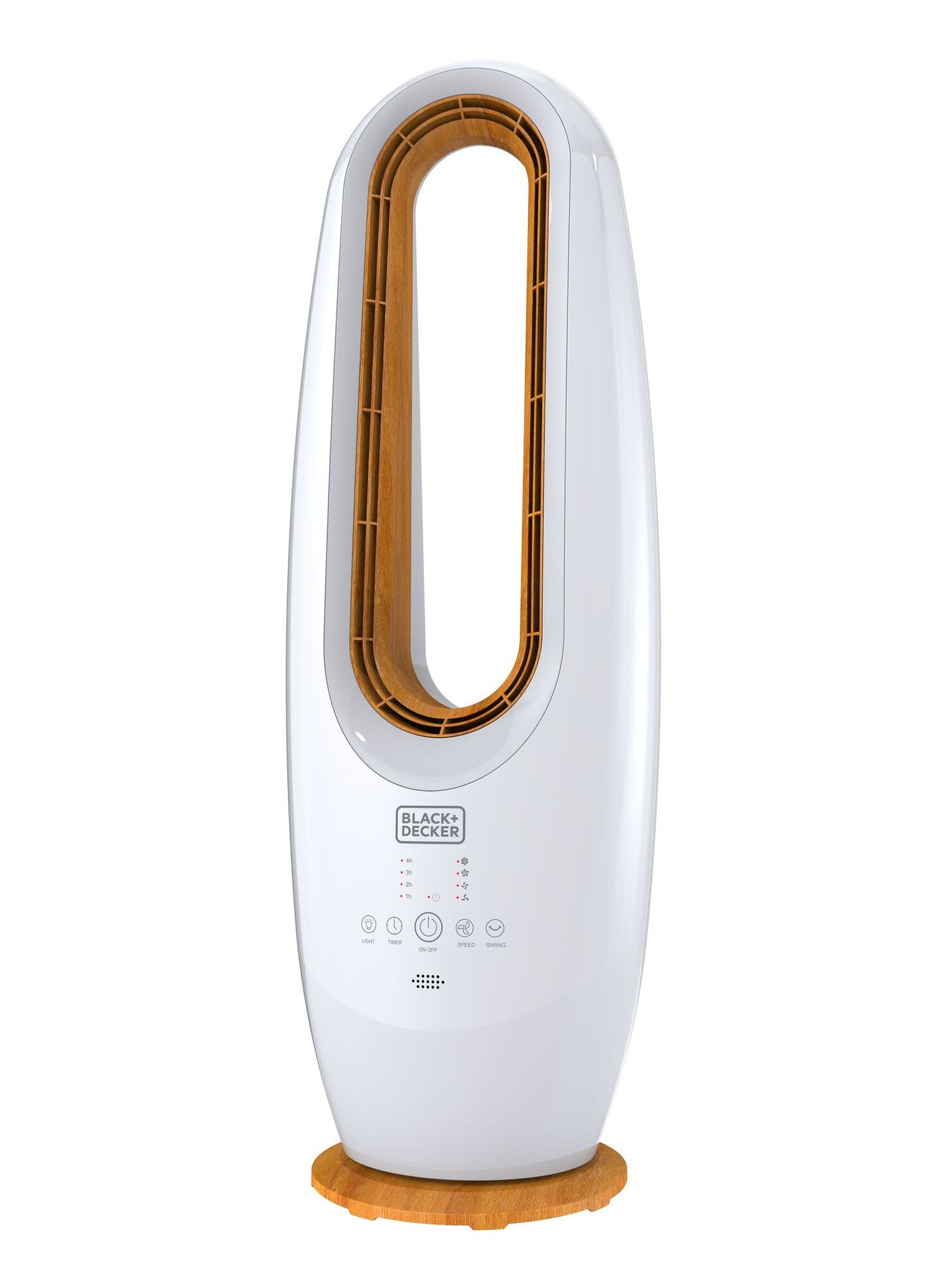 Compare BLACK+DECKER 2 in 1 Bladeless Fan, 85cm, 70W Tropical Motor, CoolWhite LED Lamp, Remote Control, 60° Wide Oscillation, Low Noise, Wooden Trim, Covers 40m², White  FBL85B5 FBL85B5 White at KSA Price