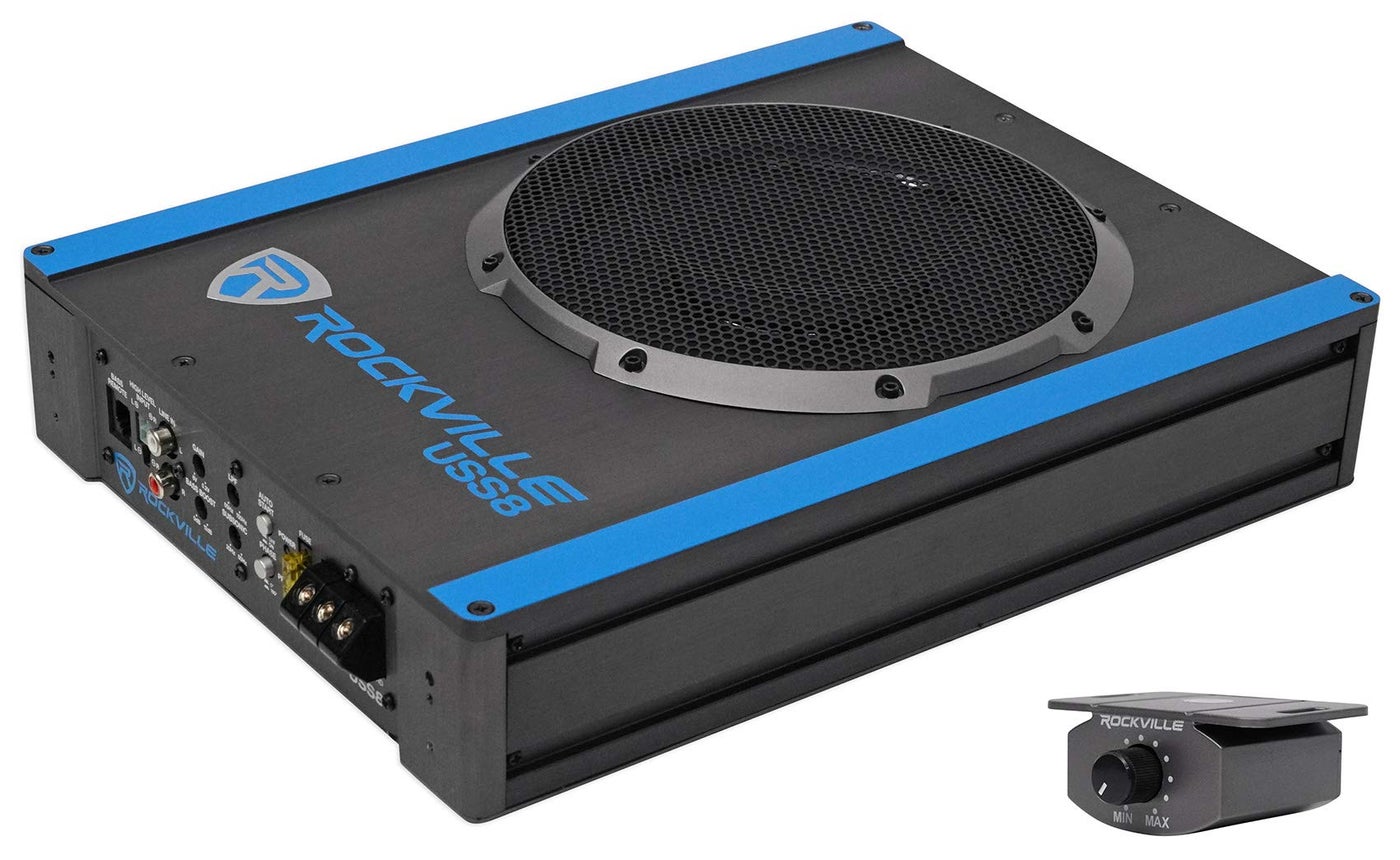Compare Rockville USS8 8 600W Slim UnderSeat Active CarTruck Subwoofer 150W RMS Builtin Amp 3 Ohm CEA2006 Compliant Bass Knob for Tight Spaces at KSA Price