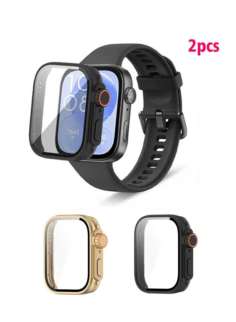 Compare Huawei Watch Fit 3 Case Cover, Screen Protector Case with Tempered Glass Film Screen Protection Case Scratch Resistant Bumper Cover Defense Edge for Huawei Watch Fit 3 Black and Glod at KSA Price