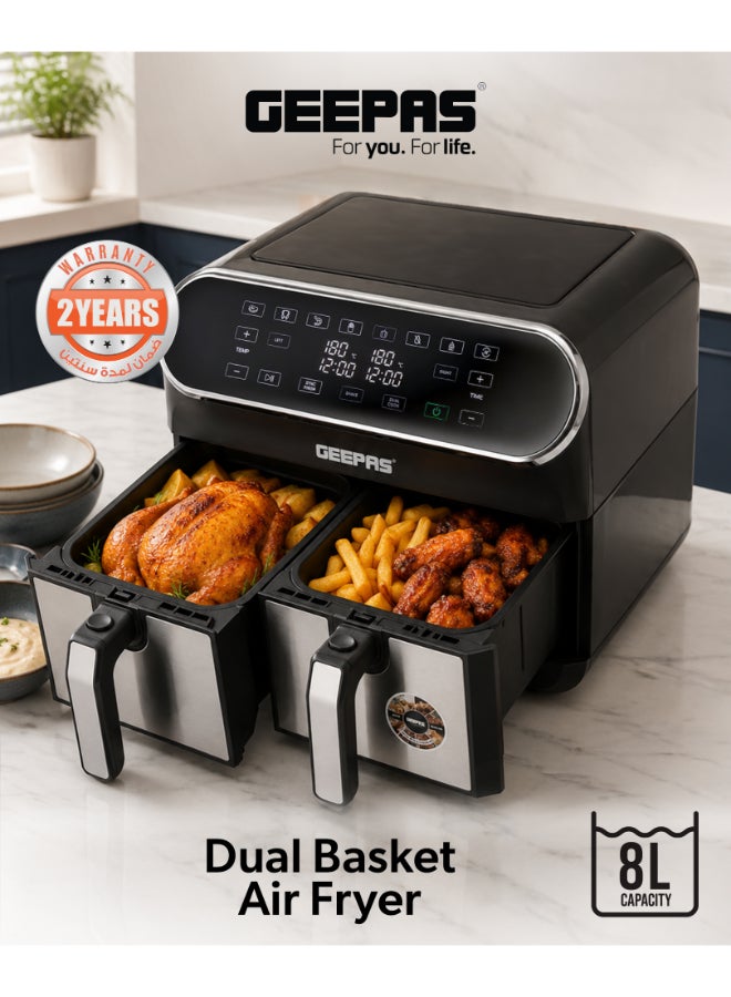 Compare 8L Double Basket Air Fryer with Vortex Air Frying Technology, Digital LED Display, 60 Min Timer & Cool Touch Handle 8 L 1700 W GAF37535UK Black, Silver at KSA Price