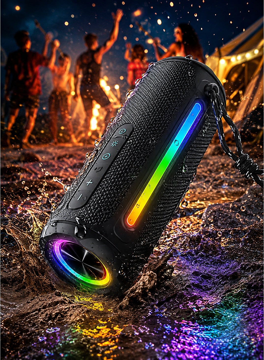 Compare Bluetooth Speaker with RGB Sync Lights, 16W Dual Driver Portable Speakers for Home Party & Majlis, Wireless Speaker Style Bass Hub, Desktop Speaker Bluetooth, Midnight Black at KSA Price