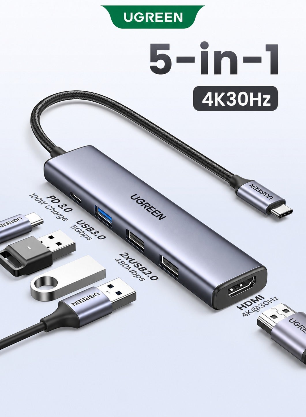 Compare USB C Hub With 100W PD Charging Type C to HDMI 4K At 30Hz Adapter USB Hub 30 5Gbps Data Transfer Ports Compatible For MacBook Pro Air M3 M2 M1 iPad Pro M4 iPhone 16 15 Pro Pro Max Lenovo Dell HP Macbook Neo Grey at KSA Price