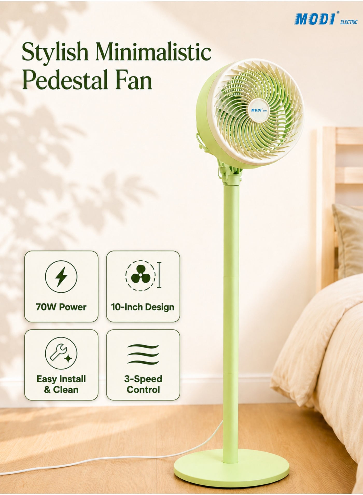 Compare 10 Pedestal Standing Fan, 3in1 Manual Adjustable Height & 70W HighPower Motor, 5Speed Silent Control, WideAngle Oscillation, Mint Green at KSA Price