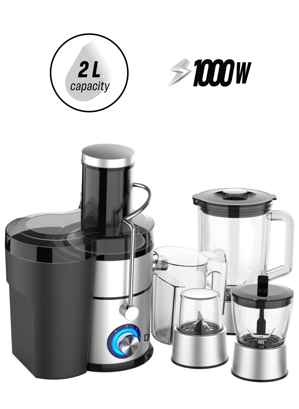 Compare 4 In 1 Juicer And Blender With 85mm Big Diamenter Feed Tube 2 L 1000 W JuicerBlender 222 BlackSilverClear at KSA Price