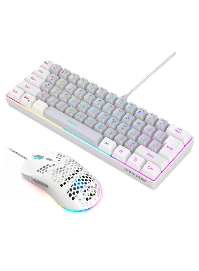 Compare Arabic 60% Wired Gaming Keyboard Mouse Combo,RGB Gaming Mice Ergonomic Ultralight 8000DPI Optical Sensor,61 Keys RGB Backlit Gaming Keyboard,UltraCompact Mini Waterproof Keyboard for PC Computer Gamer at KSA Price