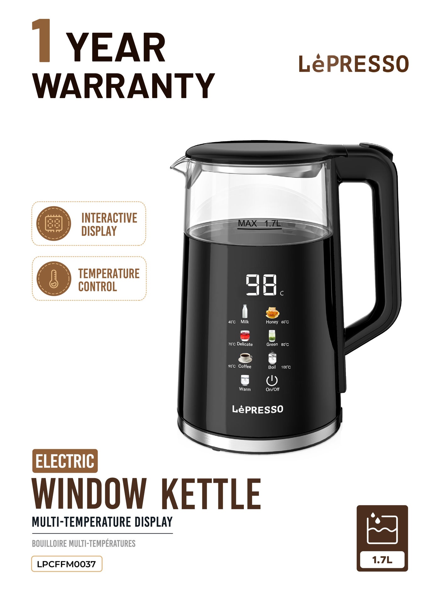 Electric Glass Kettle 1.7L with Interactive Temperature…