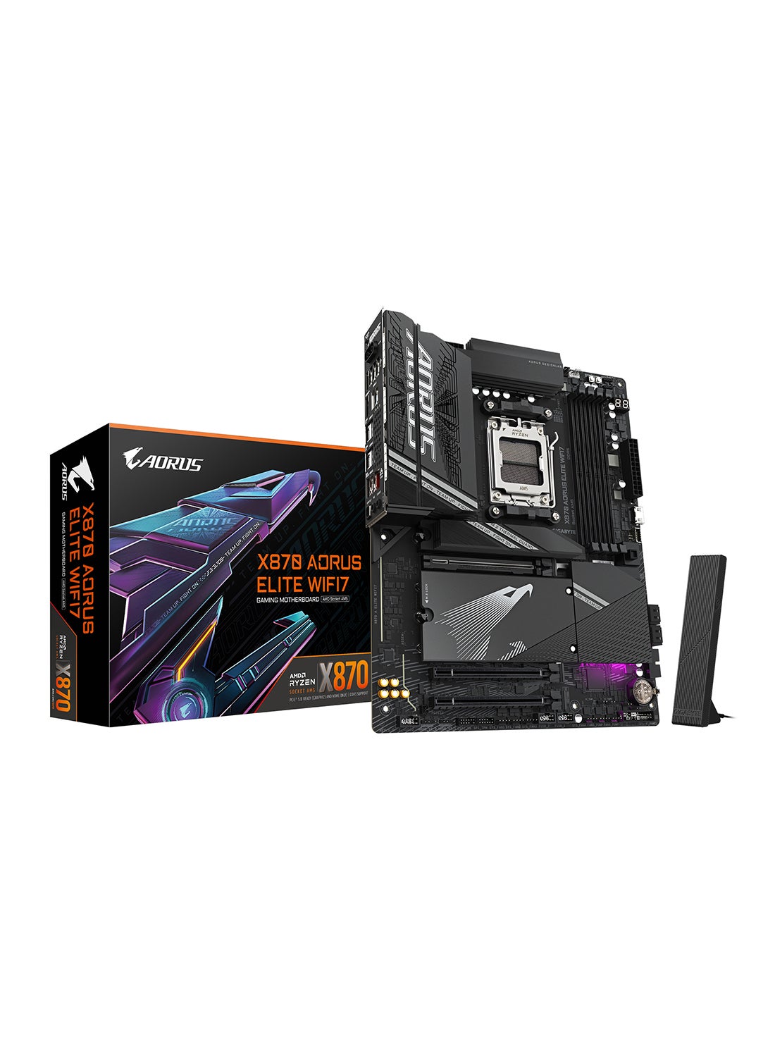 Compare X870 AORUS ELITE WiFi7 ATX AMD Socket AM5 Motherboard – Supports Ryzen 900080007000 Series CPUs, X870 Chipset, Supports DDR5 8200+ OC 4x DIMMs, 256GB Max, Dual Channel, EXPOXMP, PCIe 5.0, 4x M.2, USB4 TypeC, HDMI, WiFi 7, 2.5GbE LAN, ALC1220 Audio, EZLatch, RGB, QFlash Plus at KSA Price