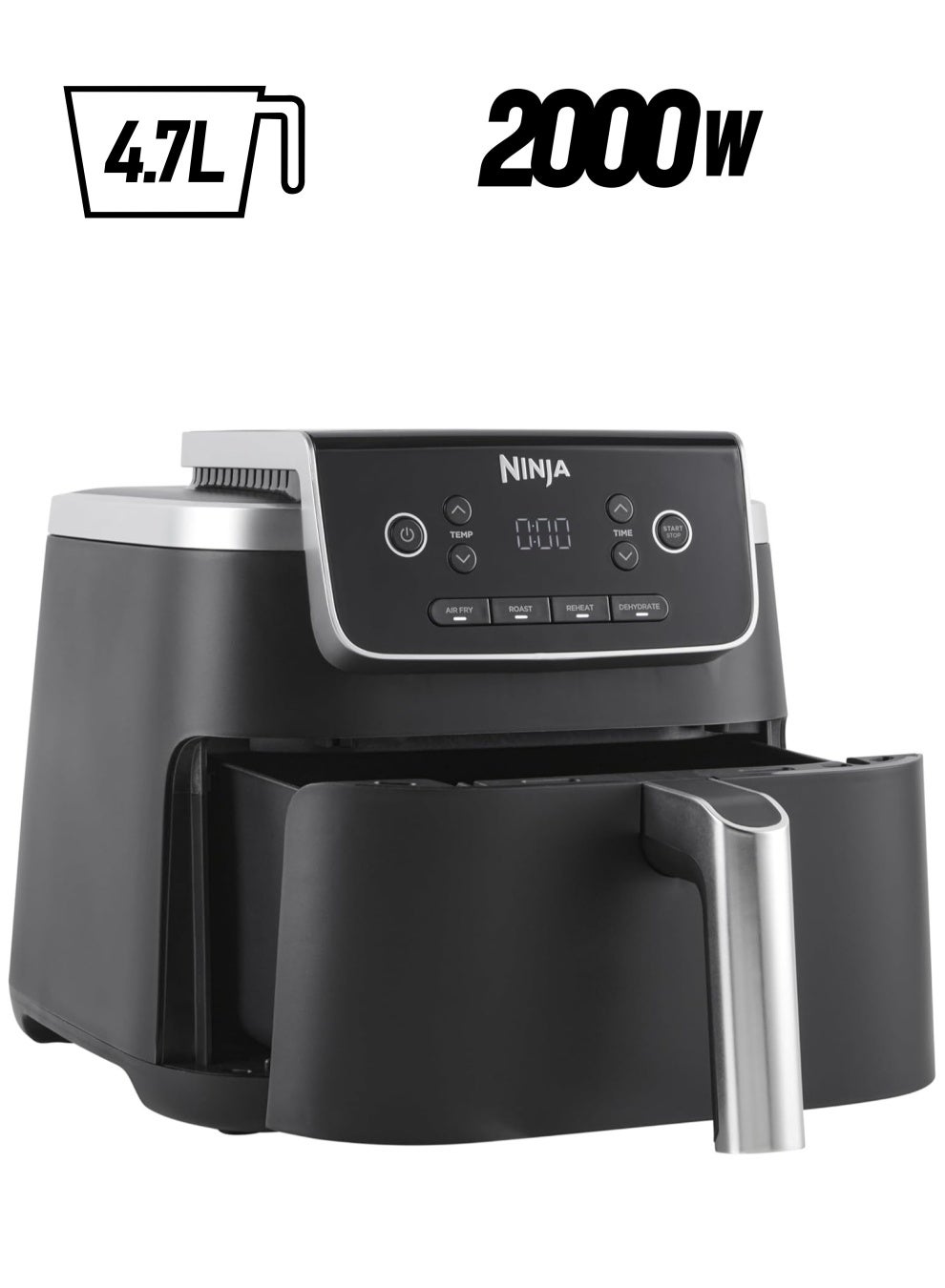 Compare Air Fryer Pro 4.7L, Single Drawer, 4in1, Air Fry, Roast, Reheat, Dehydrate, Cooks 12 Portions, Digital, Cook From Frozen, NonStick Drawer & Crisper Basket 4.7 L 1500 W AF140ME Black at KSA Price