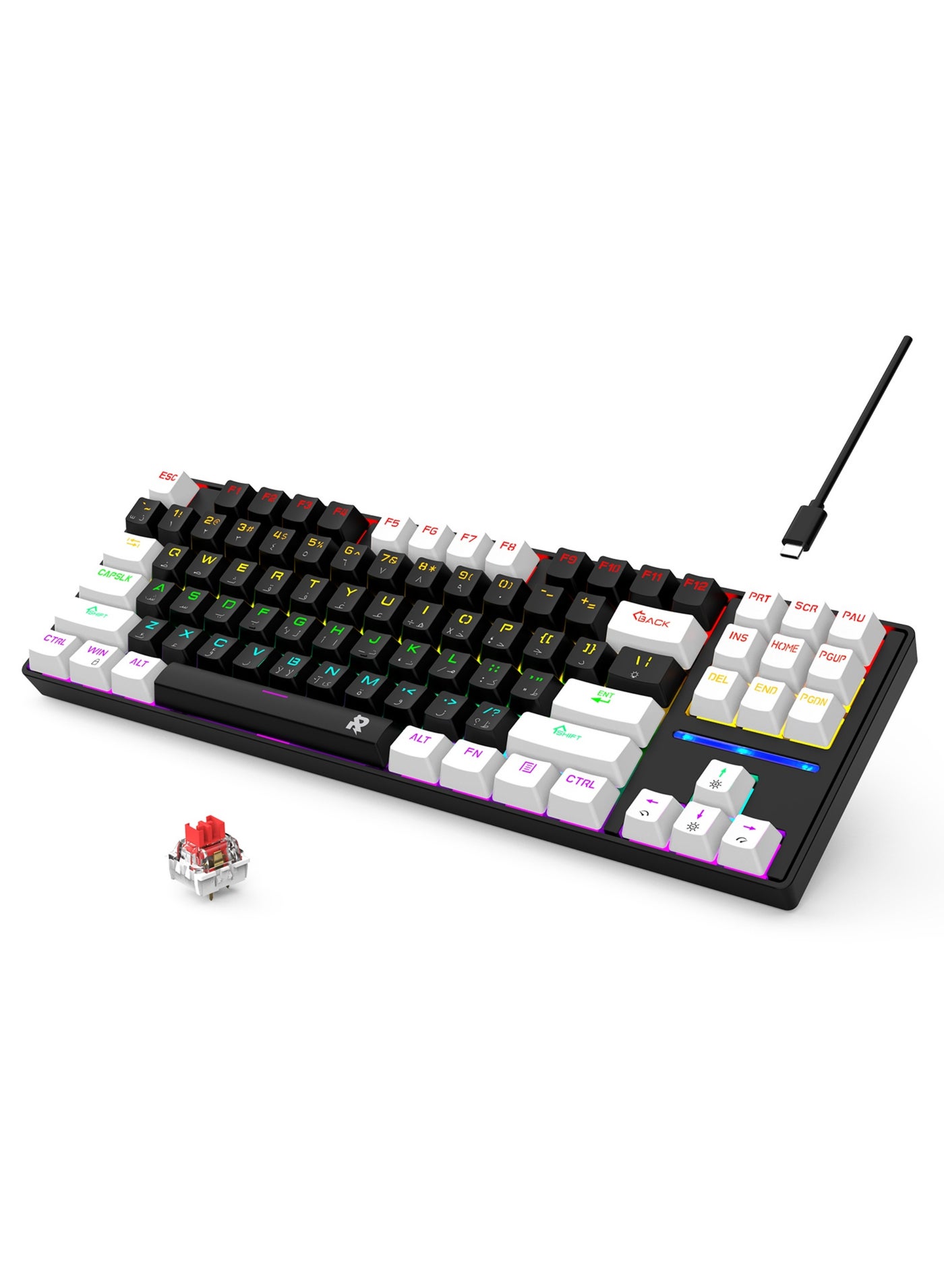 Compare 75% Gaming Keyboard Arabic English 87 Keys Mechanical Keyboard with RGB Backlit 19 Modes Wired Mini Keyboard PBT Keycaps for PC Gaming and Working Red Switch at KSA Price