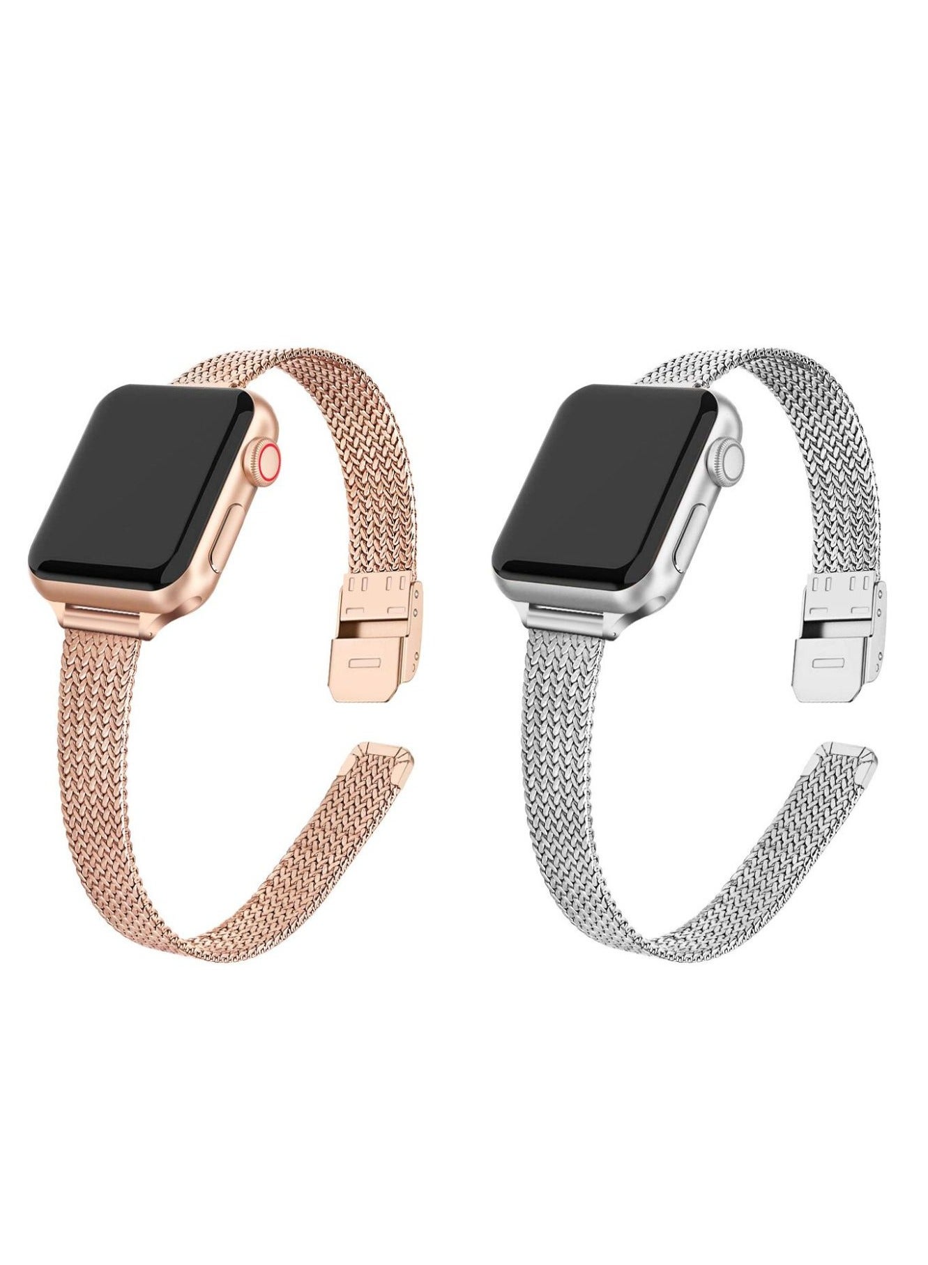 Compare Slim Metal Straps For Apple Watch Series 10 9 8 7 6 5 4 SE, 38404142mm Stainless Steel Metal Wristband  Rose GoldSliver at KSA Price