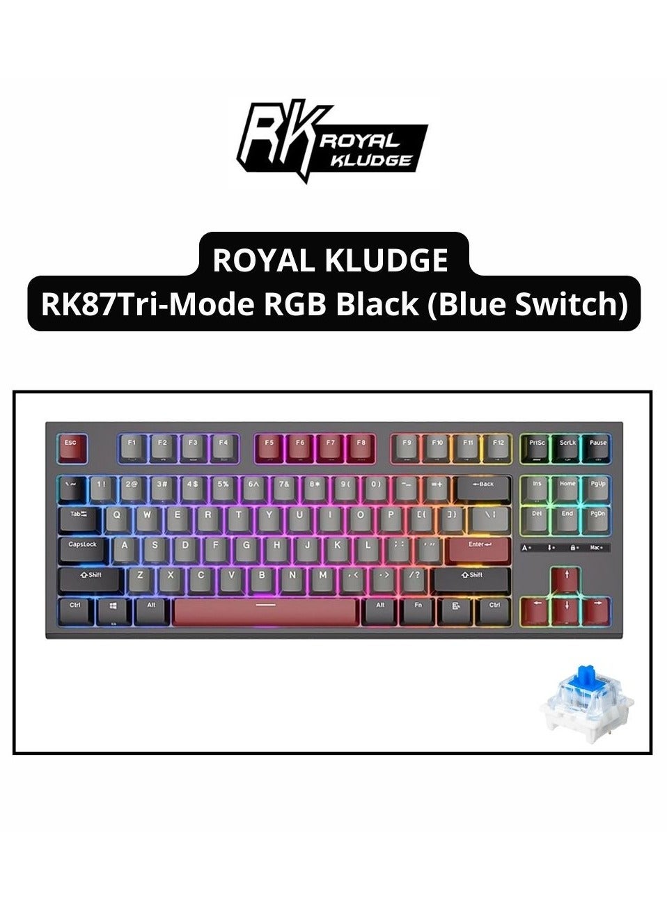 Compare Royal Kludge RKR87 SingleMode RGB 87 Keys Hot Swappable Mechanical Keyboard Black Blue Switch at KSA Price