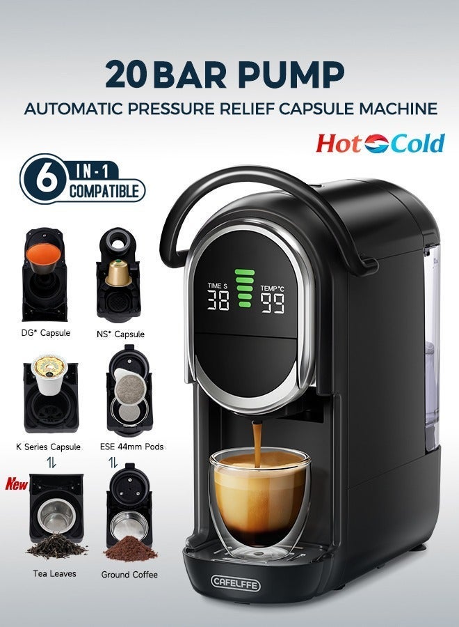 Compare New Upgrade 6 in 1 Capsule Coffee Maker with 7 Level Coffee Volume & Temperature Adjustment and Automatic Pressure Relief | For NSDGKcup Capsule, ESE 44mm Pods, Tea Leaves and Coffee Powder 1450W Black at KSA Price