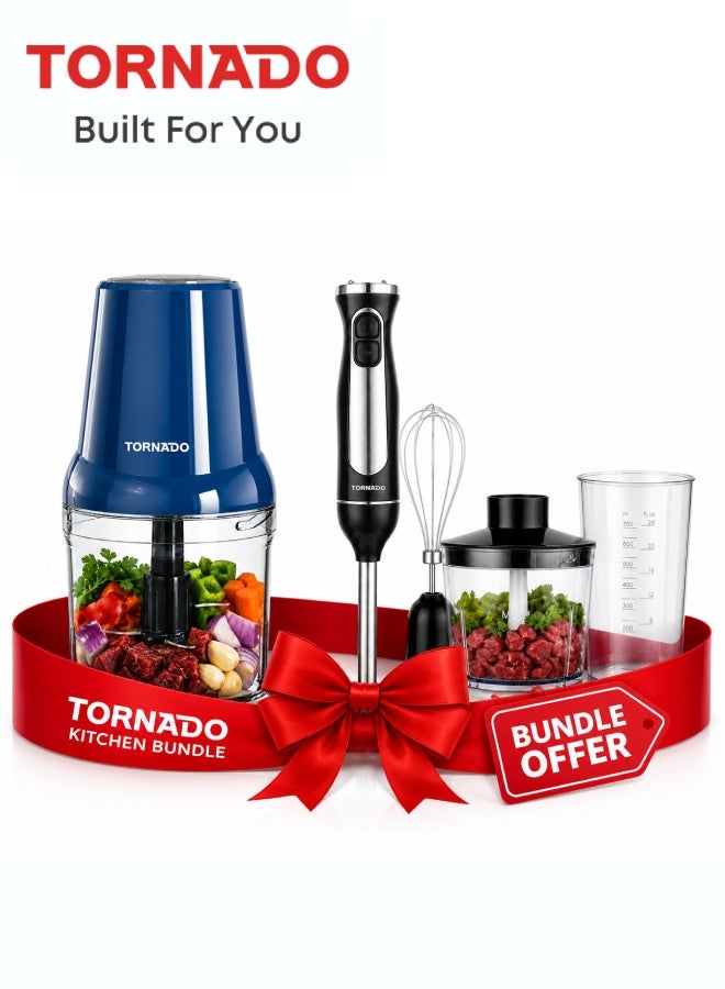 Compare Hand Blender 600W Motor, 2 Speeds with Stepless Variable Speed Control, Plastic Body with Stainless Steel Trim, Detachable Shaft, BlackSilver  THB5405GS  1Year Free WarrantyFood Chopper, 400W Motor, Double Stainless Steel Blade, One Speed, AntiSlip Feet  TMC393GS  1Year Free Warranty Bundle at KSA Price