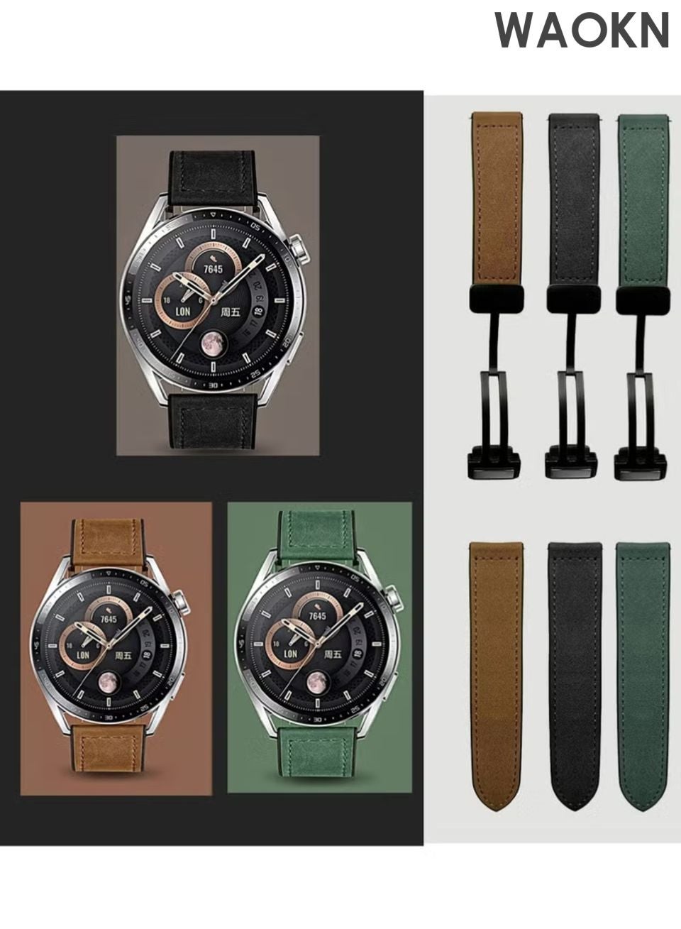 22mm Leather Watch Strap with Magnetic Buckle Design…