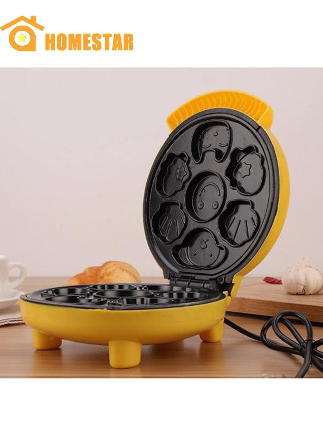Compare Cake maker, electric mini waffle maker, making 7 different cartoon shaped waffles and cakes, double sided heating non stick board, 1000W, suitable for baking, breakfast, kitchen at KSA Price