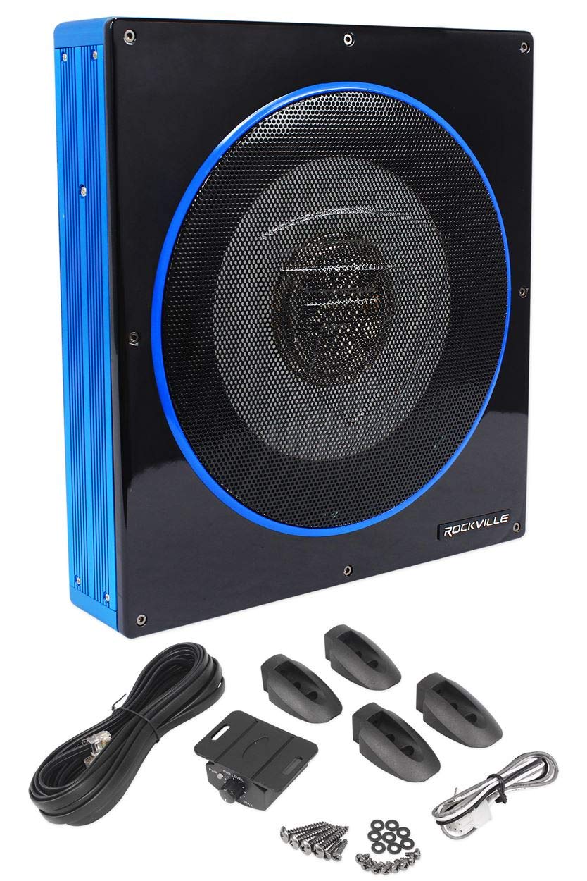 Compare Rockville RW10CA 800W Peak Slim 10 Active Powered Car Subwoofer Builtin Amp Hardwired Remote Control Low Profile Design for Compact Car Audio Systems at KSA Price