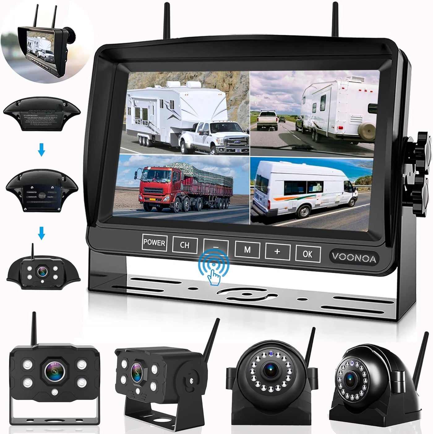 Compare 1080P Wireless RV Camera System with 7 Inch HD Monitor  IP69 Waterproof Night Vision Rear View Camera for RV, Truck, Trailer, and Camper at KSA Price