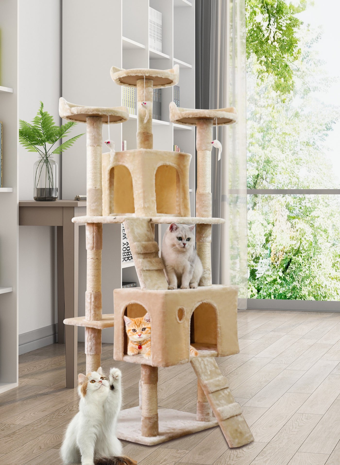 Compare Cat Tree Tower?Cat Condo with Sisal Scratching Post,Activity Centre Cat Climbing Tree with Cat House?Sisal Posts, Ladder, and Rest Place for Indoor Cat?170×50×50cm? at KSA Price