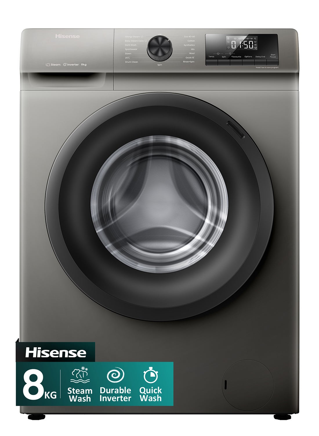 Compare 8 kg Front Loading Washing Machine, 1200RPM, Steam Wash, Durable Inverter, Quick Wash, SelfDiagnostic fault finding, Drum Clean, Delay End, 8 kg WFSQ8012VMT Grey at KSA Price