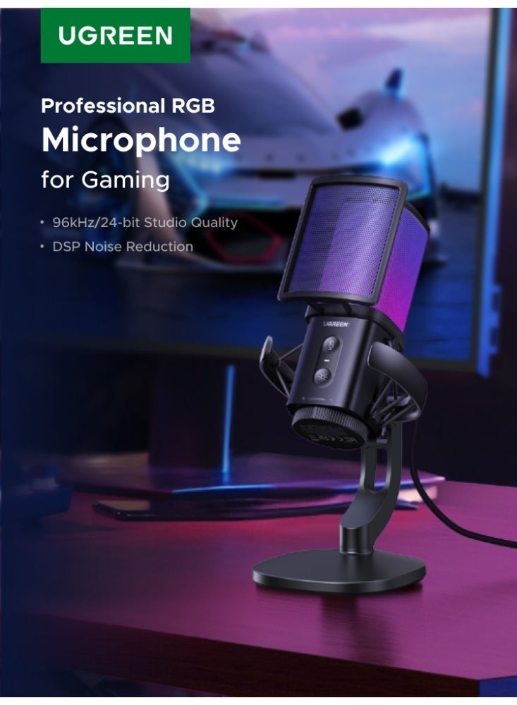 Compare Gaming Microphone USB, 96kHz24bit with RGB Light, Condenser Mic, Mute button, Noise reduction, Cardioid Polar Pattern, 3.5mm Headphones Jack for PC, Streaming, Recording, Podcasts, Laptop, PS5 at KSA Price