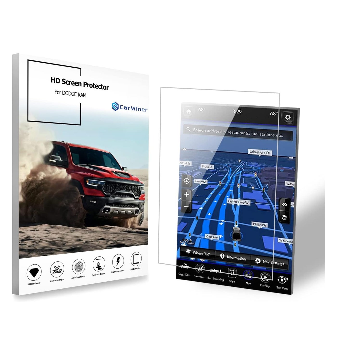 Compare Carwiner Compatible with Dodge Ram HD Screen Protector 12 Inch 20192026 1500 2500 3500 Anti Glare Fingerprint Navigation Protection Tempered Glass Accessories HD at KSA Price