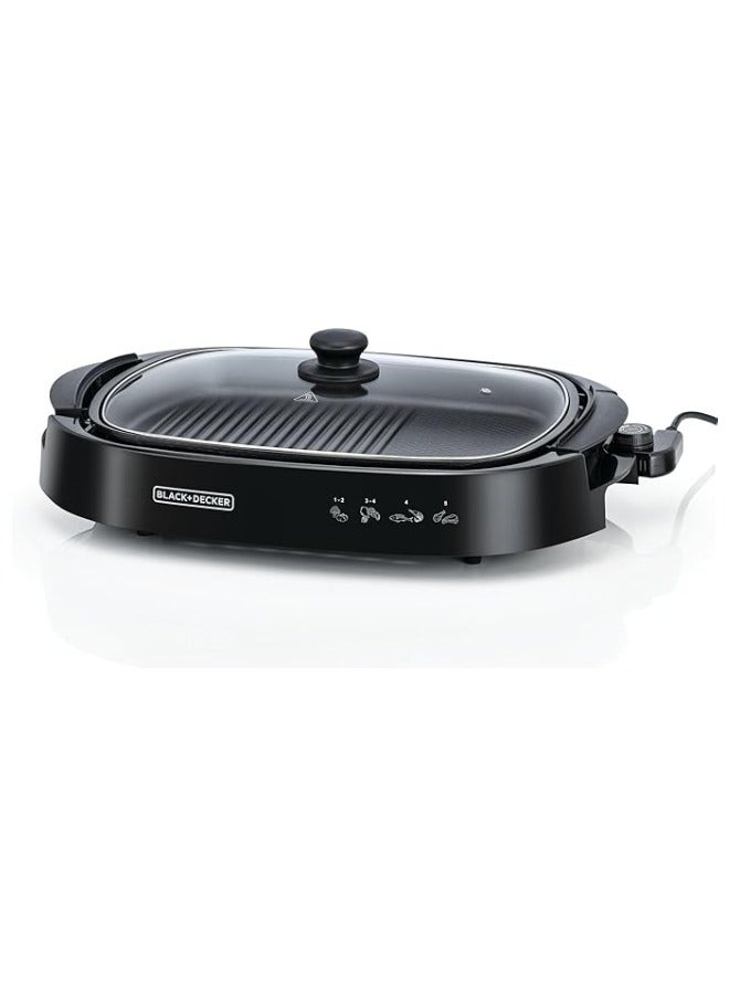 Compare Electric Health Grill, FamilySized NonStick Griddle with Glass Lid, 5Level Temperature Control, CoolTouch Handles, Efficient Fat Draining, Dishwasher Safe, 1500 W GH1500B5 Black at KSA Price