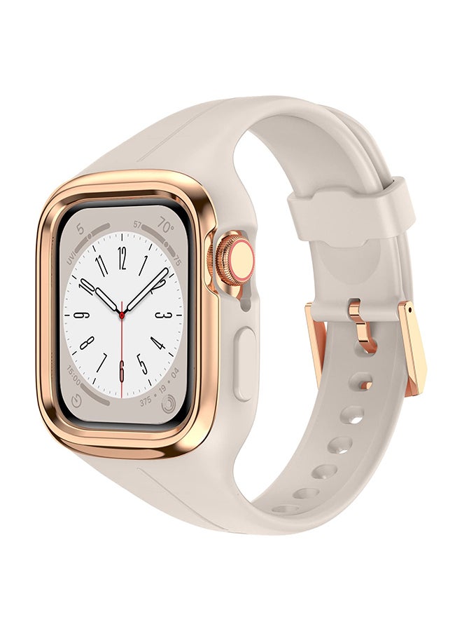 Compare Silicone Sports Band For Apple Watch Series 10 9 8 7 6 5 4 SE, 38404142mm Soft Silicone Strap with Rugged Metal Edge Bumper Cover Beige at KSA Price