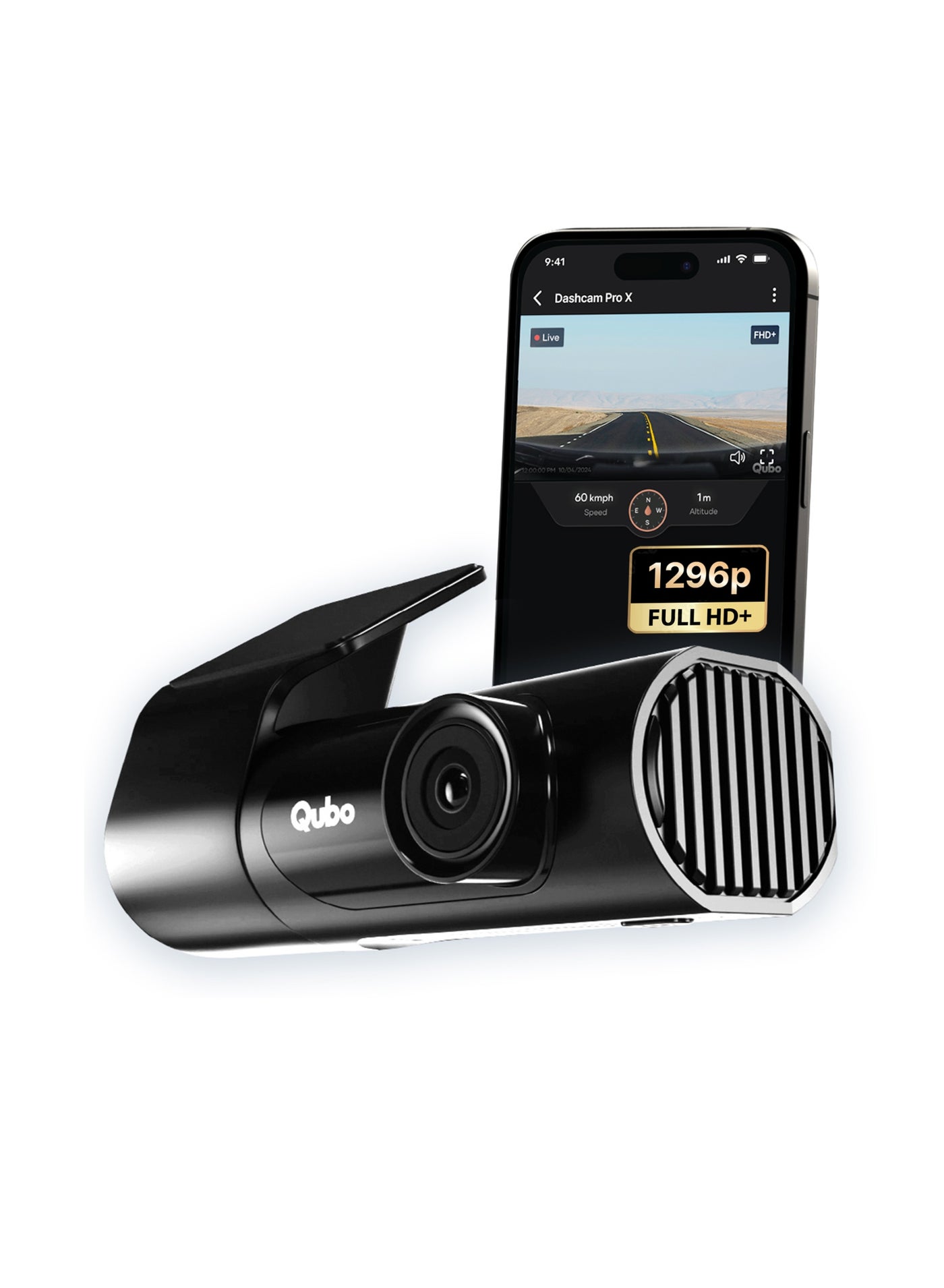 Compare Qubo Car Dashcam Pro X by Hero Group | 3MP 1296P FHD+ Camera | NightPulse Vision | WideAngle FOV | Supercapacitor | Builtin WiFi, Mic | App Control | GSensor | Up to 1TB Storage| Space Gre at KSA Price