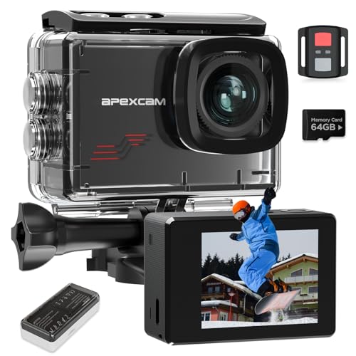 Apexcam Action Camera 4K with 64GB Card, HD 60FPS…