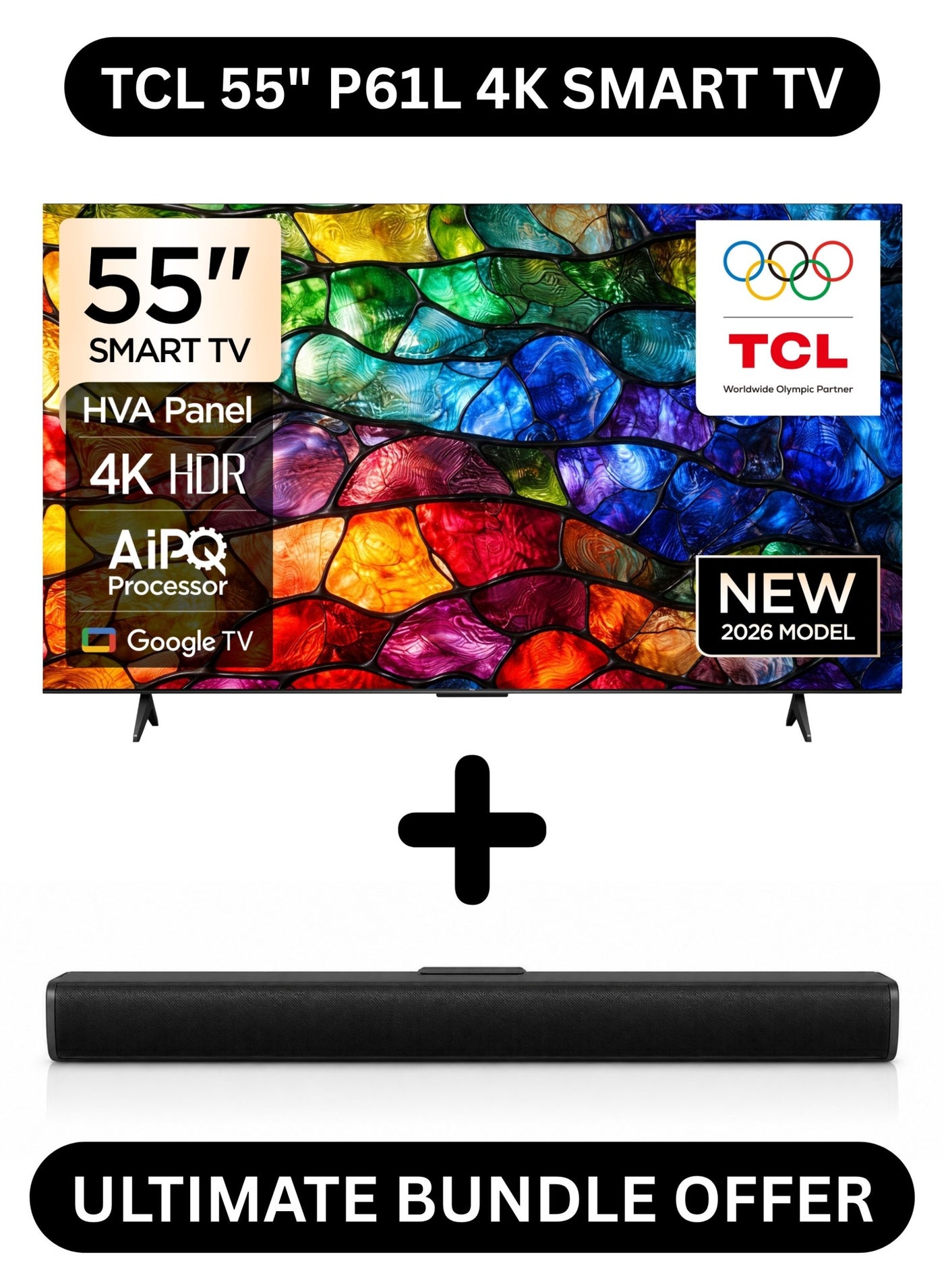 TCL 55 Inch P61L 4K HDR Google TV Bundle…