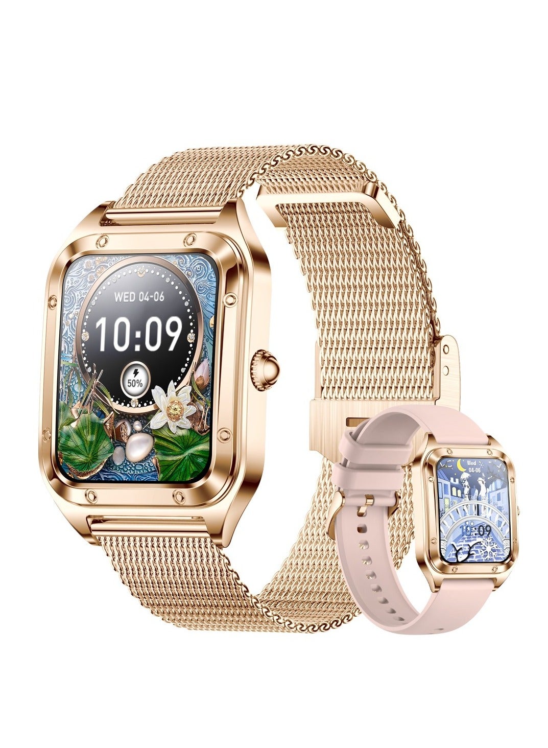 Compare Ladies Exquisite Luxury Smartwatches Elegant Big battery Multifunctional Monitoring Mesh Rose Gold at KSA Price